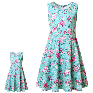 Matching Girl & Doll Dresses Floral Summer Clothes For Big Girls Kids Green