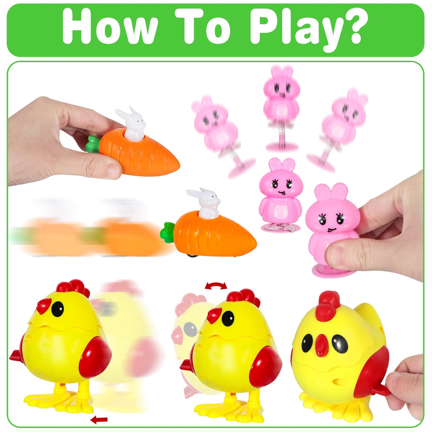 Mgparty 12 Pack Easter Wind Up Toys Easter Party Favor Bunny Toys Easter Basket Stuffer Pinata Toys Goodie Bags Easter Gifts For Kids