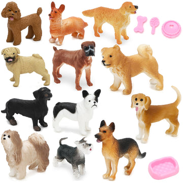 Onest 13 Pieces Mini Dog Figurines Playset Hand Painted Tiny Dogs Realistic Detailed Plastic Puppy Figures Toys Small Dog Figurines For Kids Adults