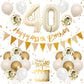 40Th Birthday Decorations Sand White Gold,40Th Birthday Balloons Beige Gold,Happy 40Th Birthday Banner With Cake Toppers Number