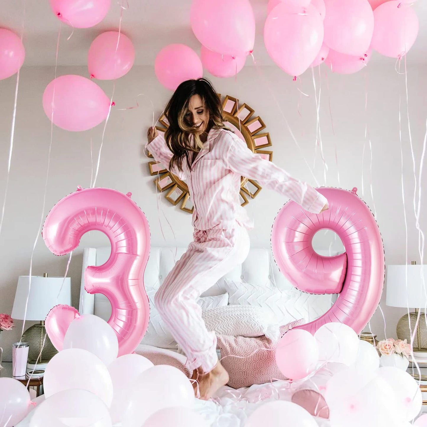 AIQINHU Pink Foil Number 9 Balloon - 40 Inch Jumbo Mylar for Birthday & Anniversary Celebrations