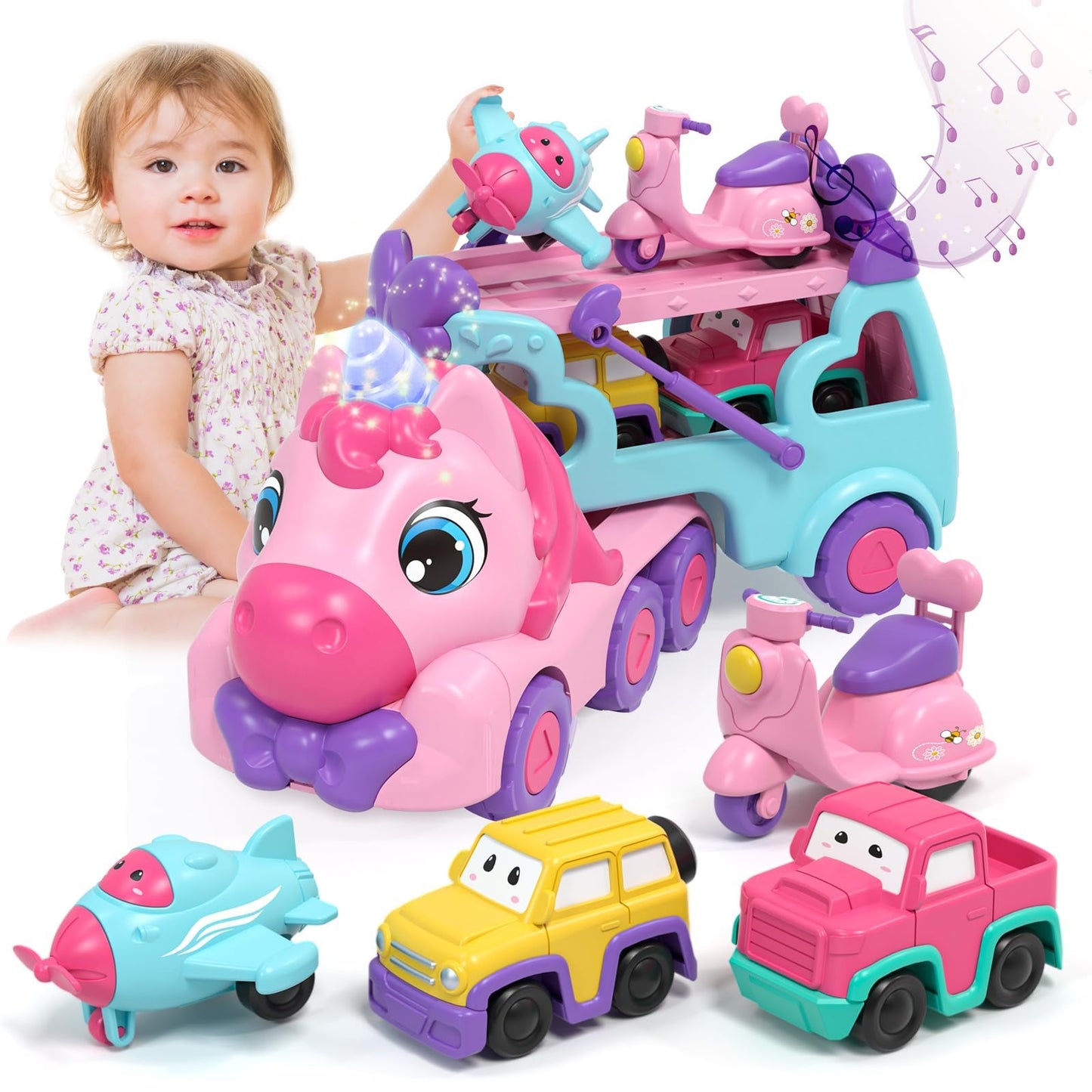 Lehoo Castle Toddler Girl Toys, 2 Year Old Girl Toys with Lights & Music, Toddler Toys 2-3, Unicorn Toys Girl Cars for Toddlers