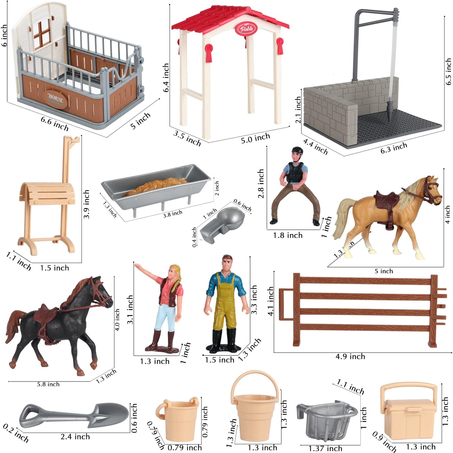 Rcomg Horse Stable Figurines Playset, 31 Pieces Horse Club With Horse Wash Area And Fence Figures, Barn Horse Toys Gift For Girls And Boys 3 4 5 6 7 8