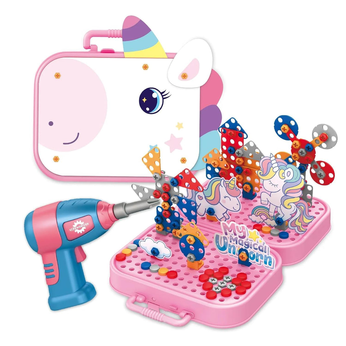Funspark Plastic Drill & Screw Set Design Creative Mosaic Art Puzzle Drilling Toy, Diy Puzzle Stem Educational Building Blocks L