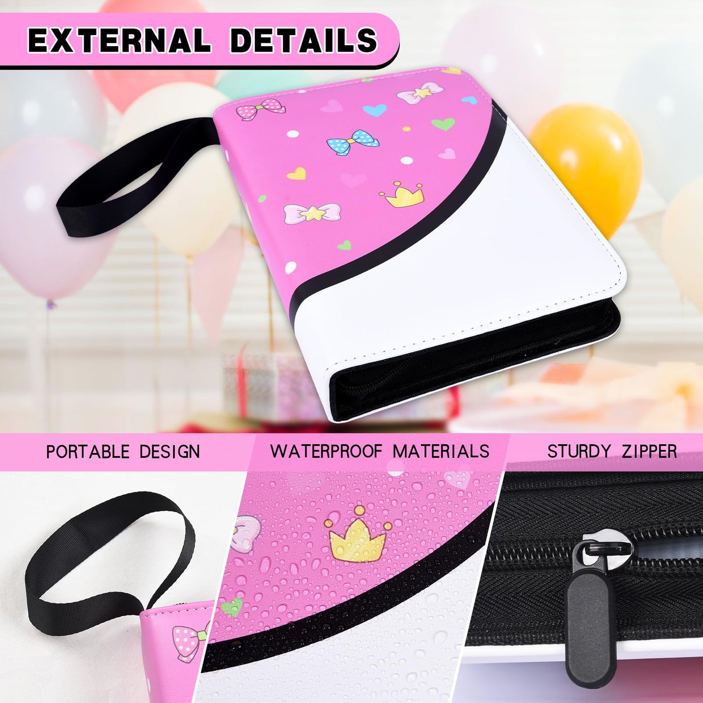 4 Pocket Trading Card Binder  Double Sided Card Album Holder  enhanced Zip Trading Card Binder with Stickers  Collector Playing Card Folder