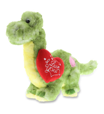 Dollibu I Love You Valentine Green Dinosaur Plush - Cute Dinosaur Stuffed Animal With Red Heart And Name Personalization Gift Fo