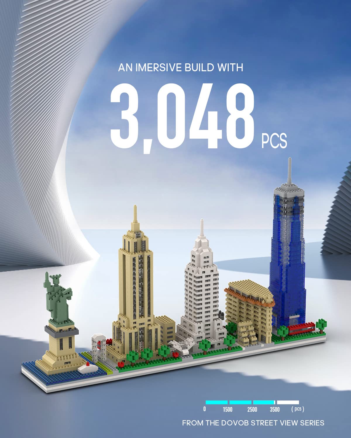 dOvOb Micro Mini Blocks Building Set - New York Skyline, 3048 Pieces, Plastic, Multicolor, Model QS010