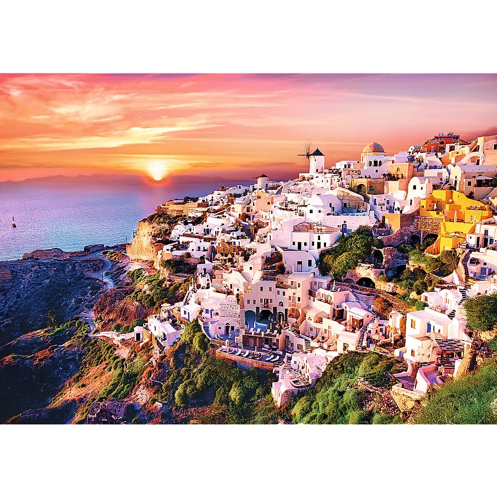 Trefl Sunset Over Santorini 1000 Piece Jigsaw Puzzle Red 27'X19' Print, Diy Puzzle, Creative Fun, Classic Puzzle For Adults And Children From 12 Years Old