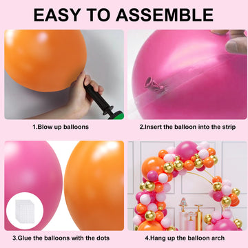Pink And Orange Balloon Arch Kit, 134Pcs Hot Pink Orange Metallic Gold Latex Balloons With Different Size For Birthday Baby Show