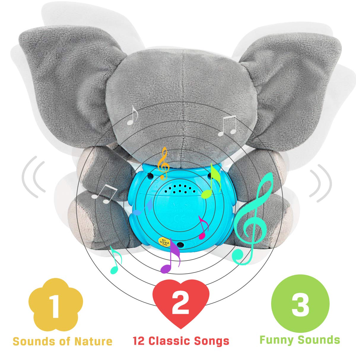 Aitbay Plush Elephant Music Baby Toys 0 To 6 Months, Cute Stuffed Animal Light Up Baby Toys Newborn Baby Musical Toys For Infant Babies Boys & Girls Toddlers 6 To 12 Months