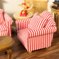 Dollhouse Couch With Pillow 1 12 Scale Miniature Sofa Arm Chair Living Room Furniture Wooden Fabric Frame Single Reading Chair Artificial House Room Scene Decoration (Stripe)