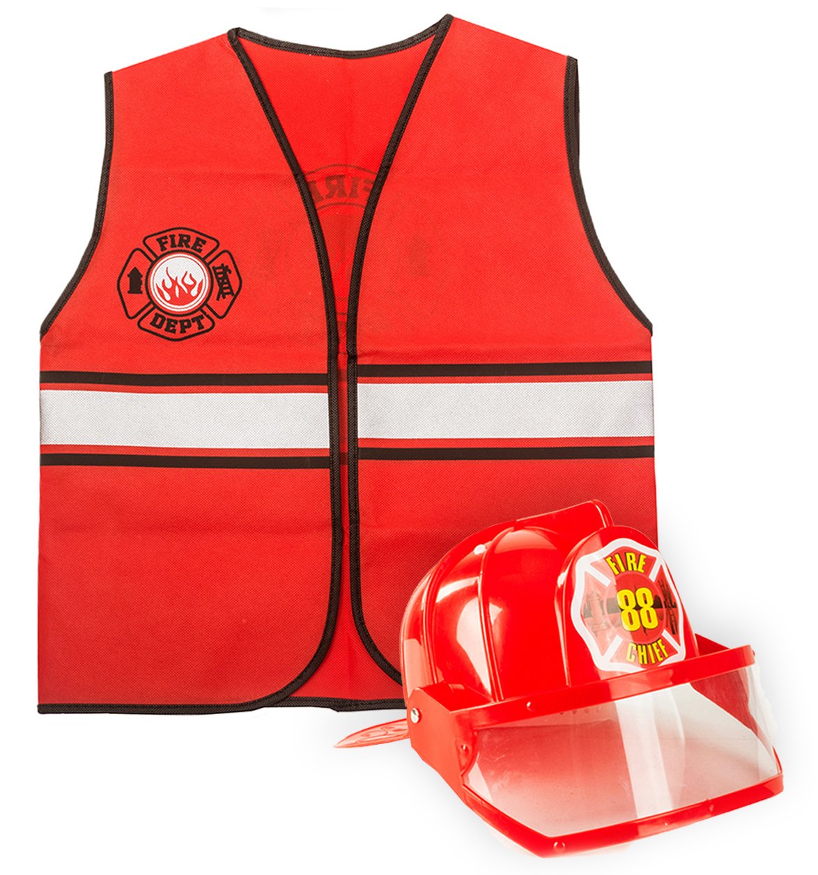 Tigerdoe Fireman Costume - Construction Costume - Occupation Costume (Red Fireman Hat And Vest)