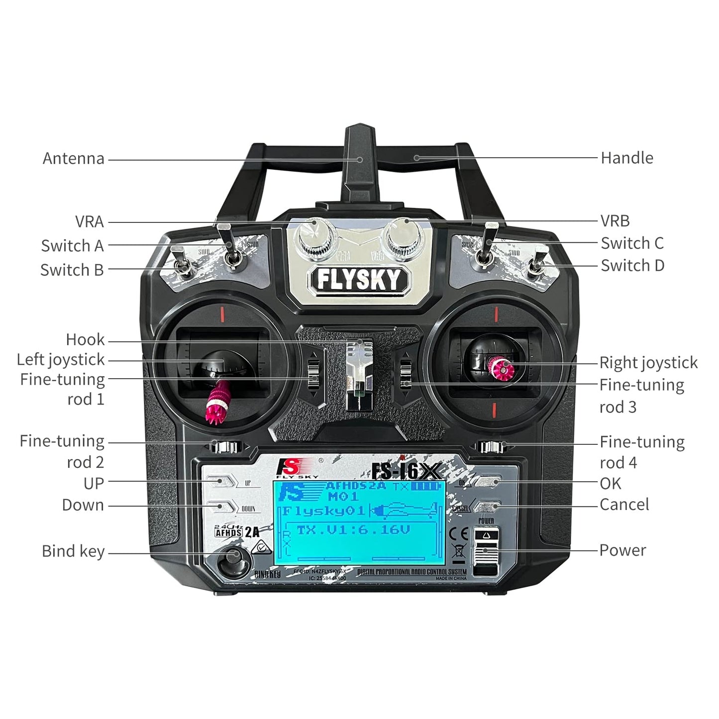 Hawk'S Work Fs-I6X 10 Ch Transmitter, 2.4Ghz Rc Controller With Fs-Ia6B Receiver For Drone Multirotor Airplane Helicopter Car Ta