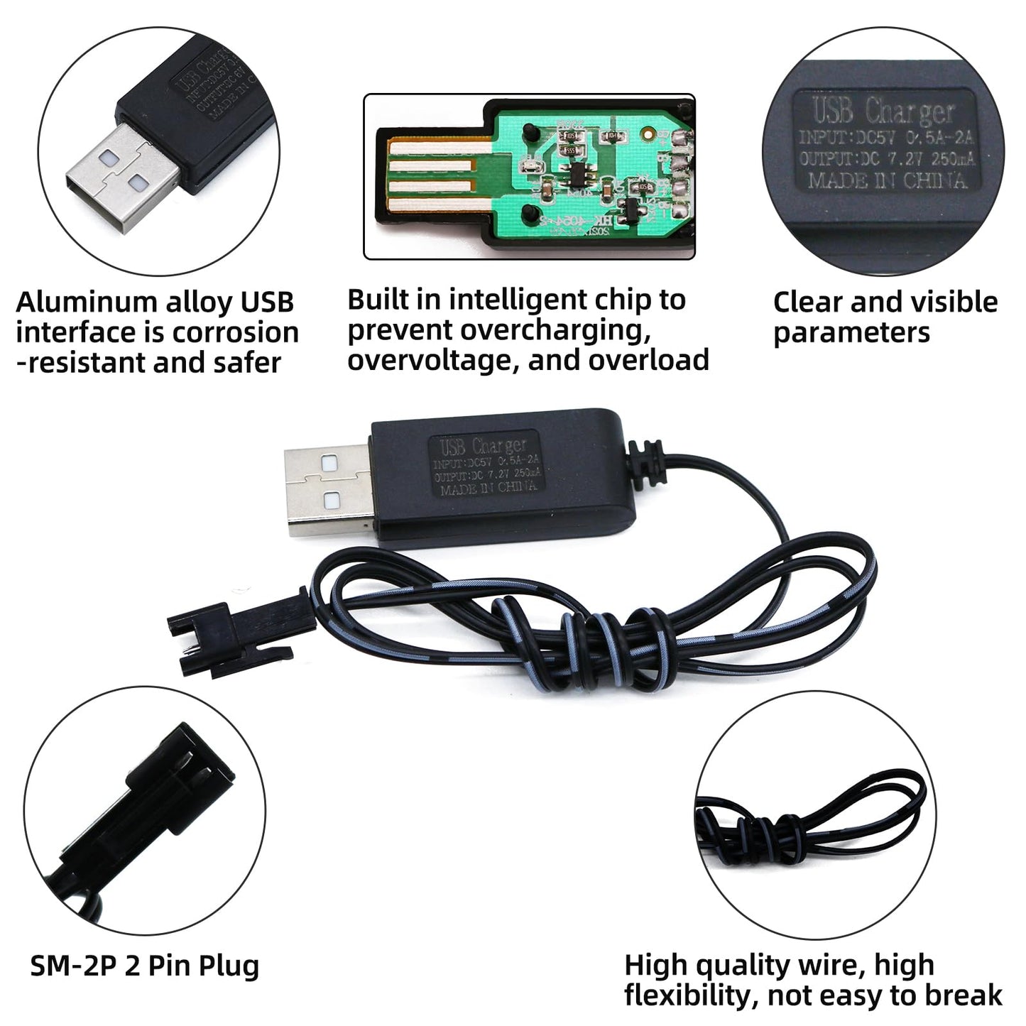 Tosiicop 6V 2400mAh NiMH Battery - RC Car Rechargeable Battery AA with SM-2P 2 Pin Plug and USB Charge Cable for RC Truck Car St