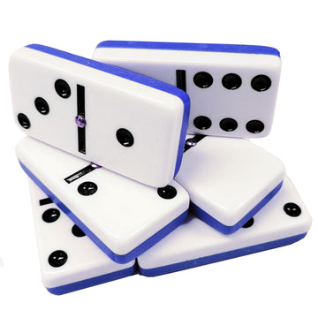 Marion & Co. Domino Double Six 6 Two Tone Blue And White Tiles Jumbo Tournament Professional Size With Spinners In Black Elegant