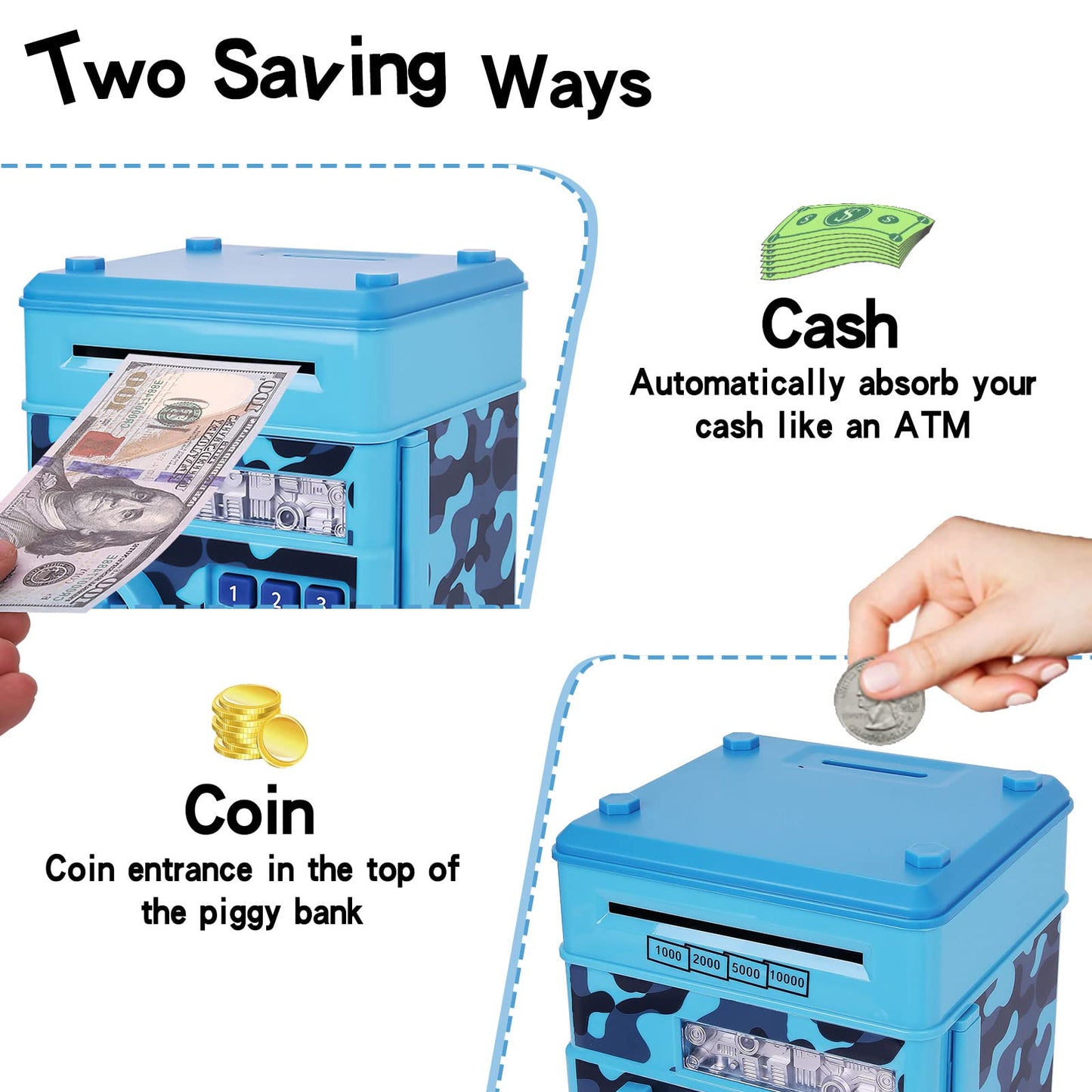 civan ATM Piggy Bank for Kids  Electronic Money Saving Box with Pasdecorative replica blade  Safe Cash Coin Saving Bank Toys for Ages 8-13 Girls Boys Gift ( Pink )