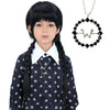 Bettecos Long Black Braided Wig For Girls With Necklace Heat Resistant Synthetic Pigtails Hair Wigs For Kids Halloween Party Cos