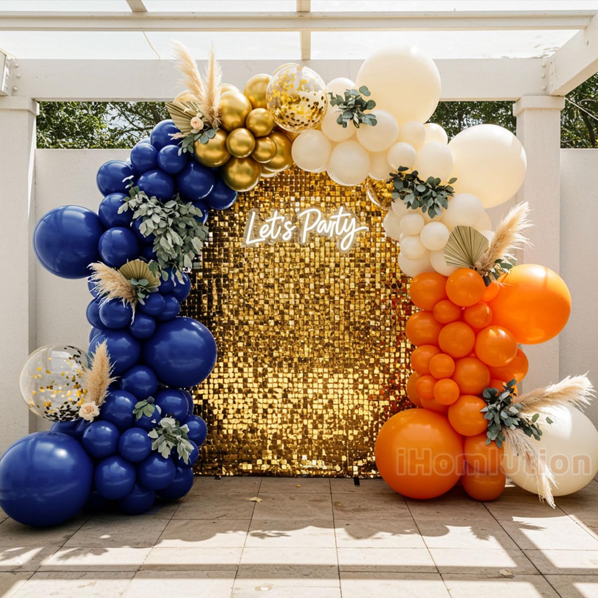 Blue Orange Ivory Balloon Garland Kit - Double Stuffed Navy Balloon Arch Kit with Gold & Confetti Balloons for Birthday, Fall, F