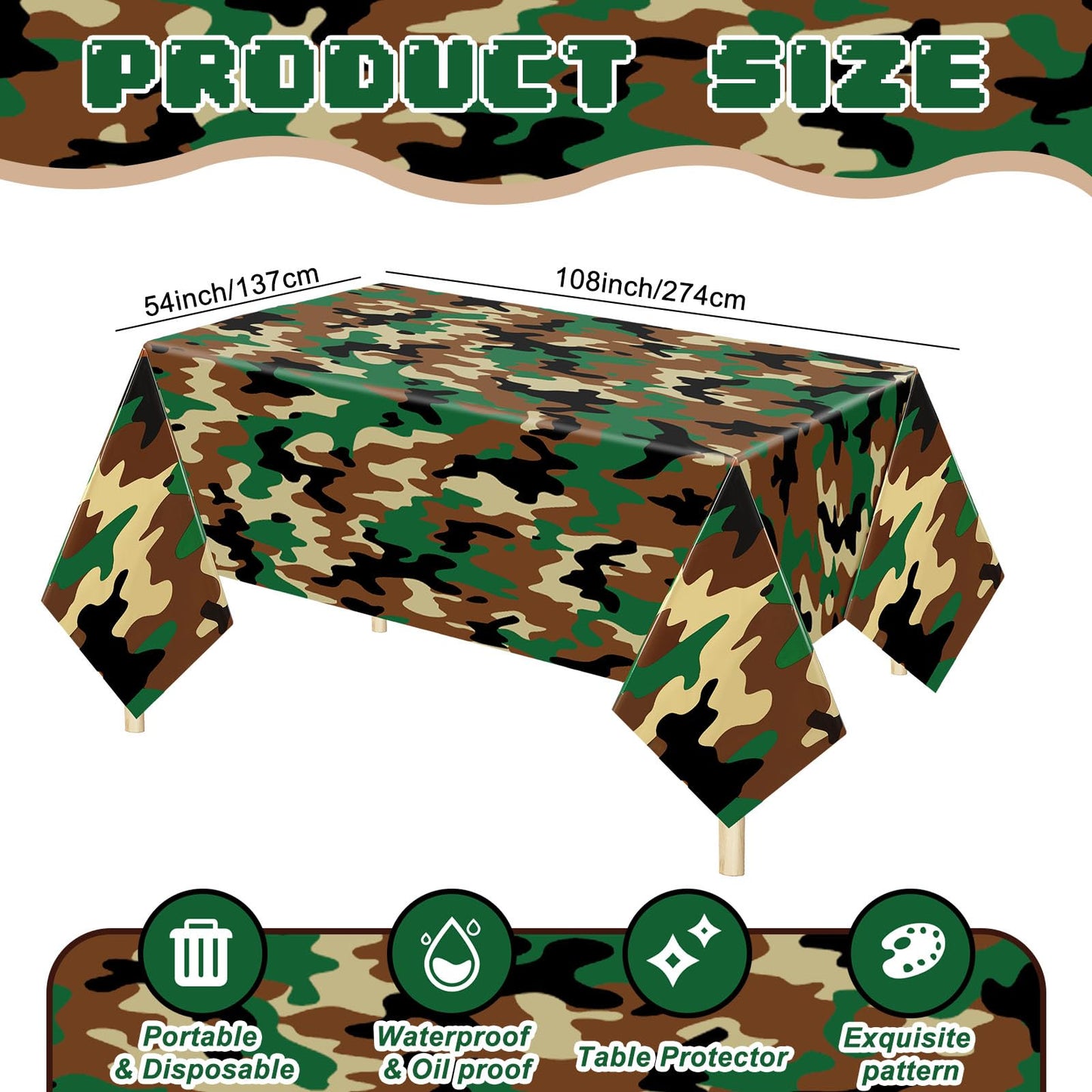 Mixweer Camo Tablecloth Plastic 54 x 108 Inch Camouflage Tablecovers Disposable Camo Table Cloths for Parties Camouflage Party T