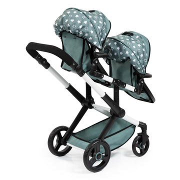 Bayer Design Dolls: Pram Xeo Twin - Green & White Stars - Seats 2 Dolls Up to 18, Shoulder Bag, Adjustable Handle, Foldable, Kid