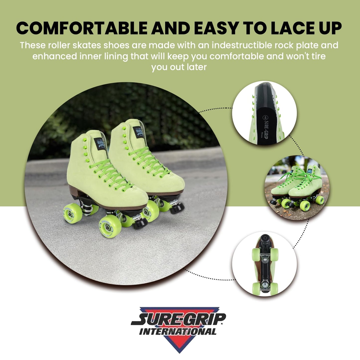 Sure-Grip Boardwalk Unisex Outdoor Roller Skates Material Of Leather, Rubber, Suede & Aluminum Trucks | Comfortable, Extra Long