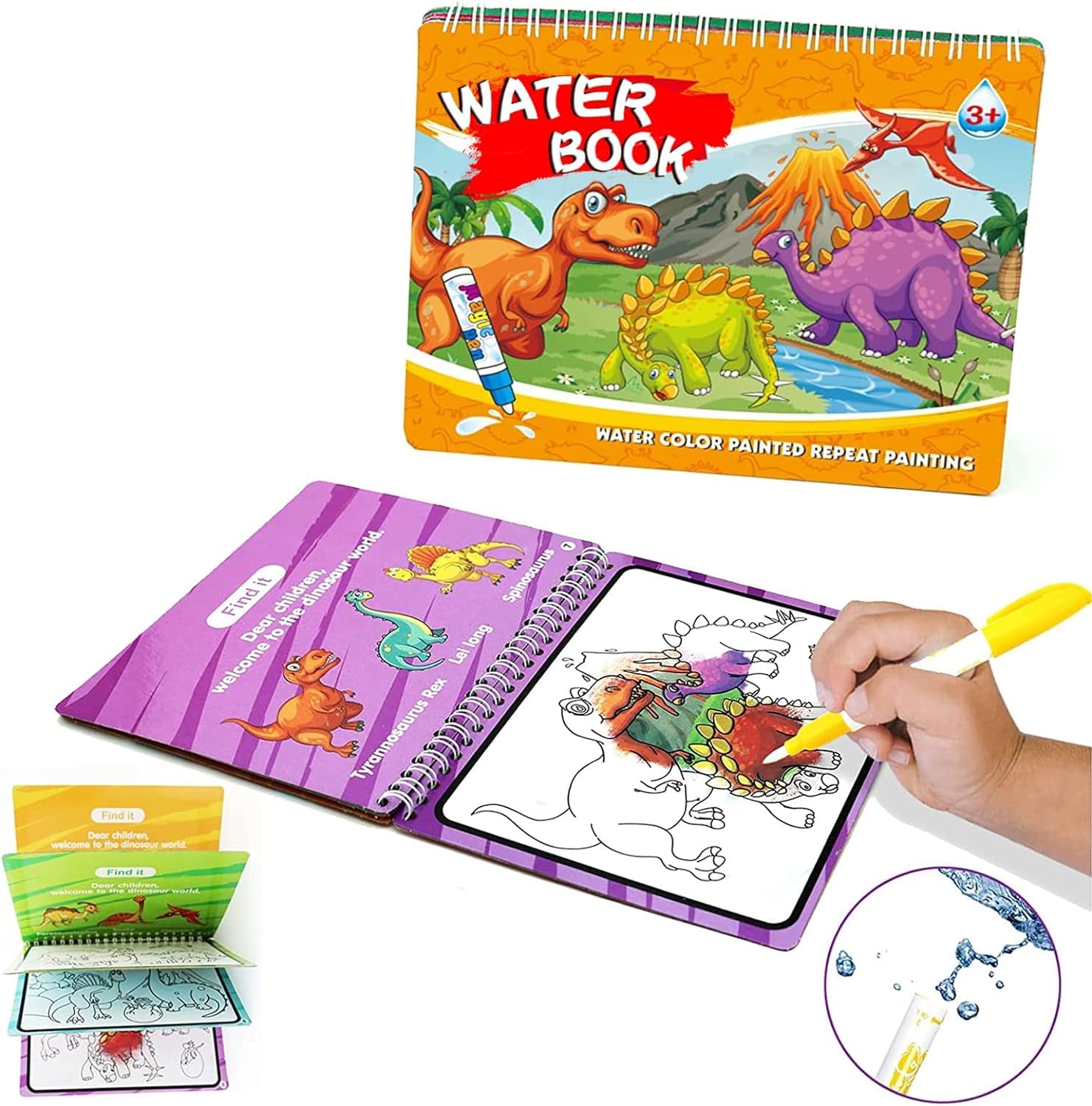 KELUMIE Magic Water Drawing Book Toys for Kids 35, Educational Learning Toys for Toddlers 13 Toys for 1 2 3 Year Old Boys Girl