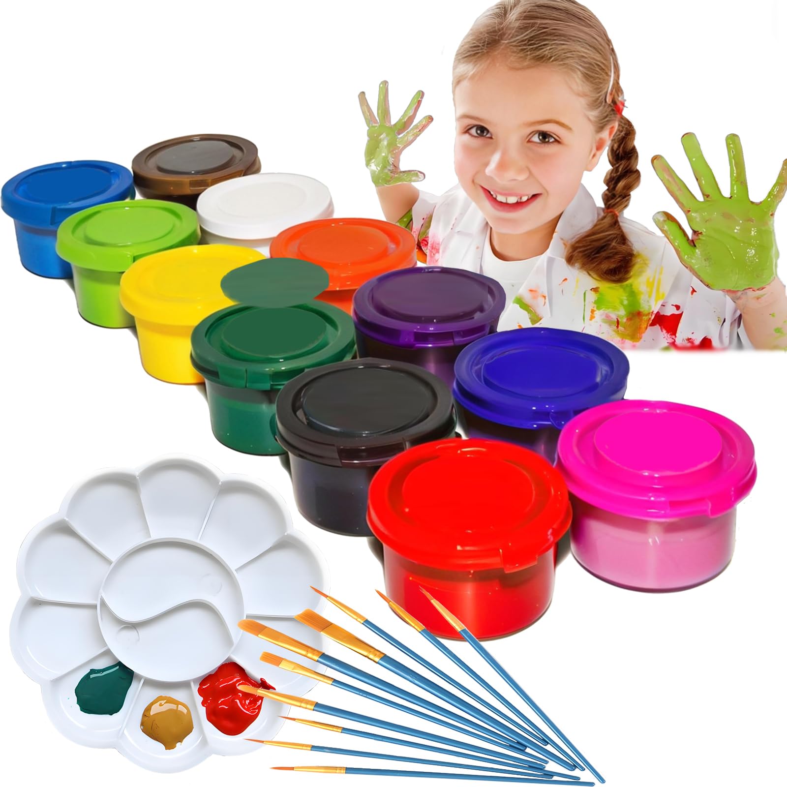 ZYFHOUST Spill Proof Washable Paint for Kids 12 Colors, Washable Kids Paint Set, Non-Toxic Finger & Watercolor Paints for Toddle