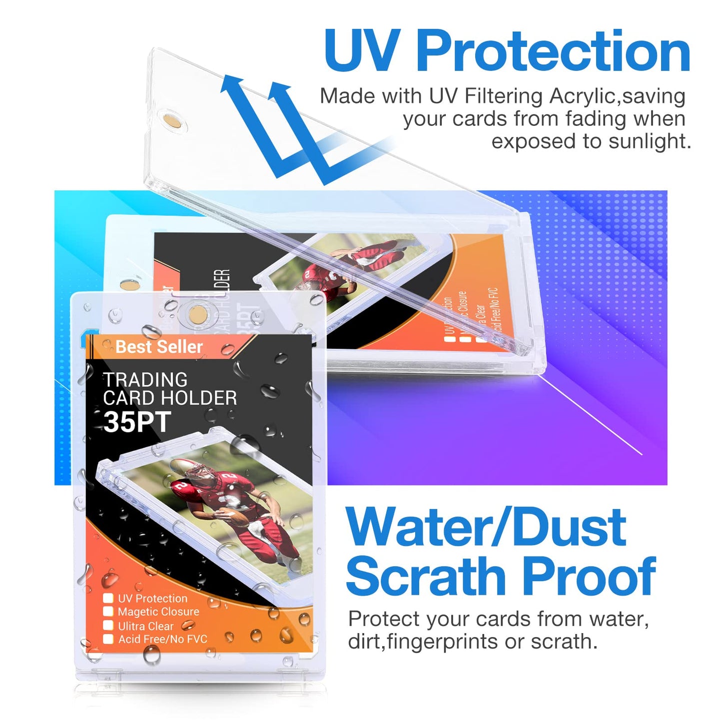 20 Pack - Magnetic Card Holder, 35Pt Magnetic Trading Card Holder, Baseball Card Holder, Hard Acrylic Card Cases, Card Protector For Game Baseball Sports Card, Fit For Standard Card