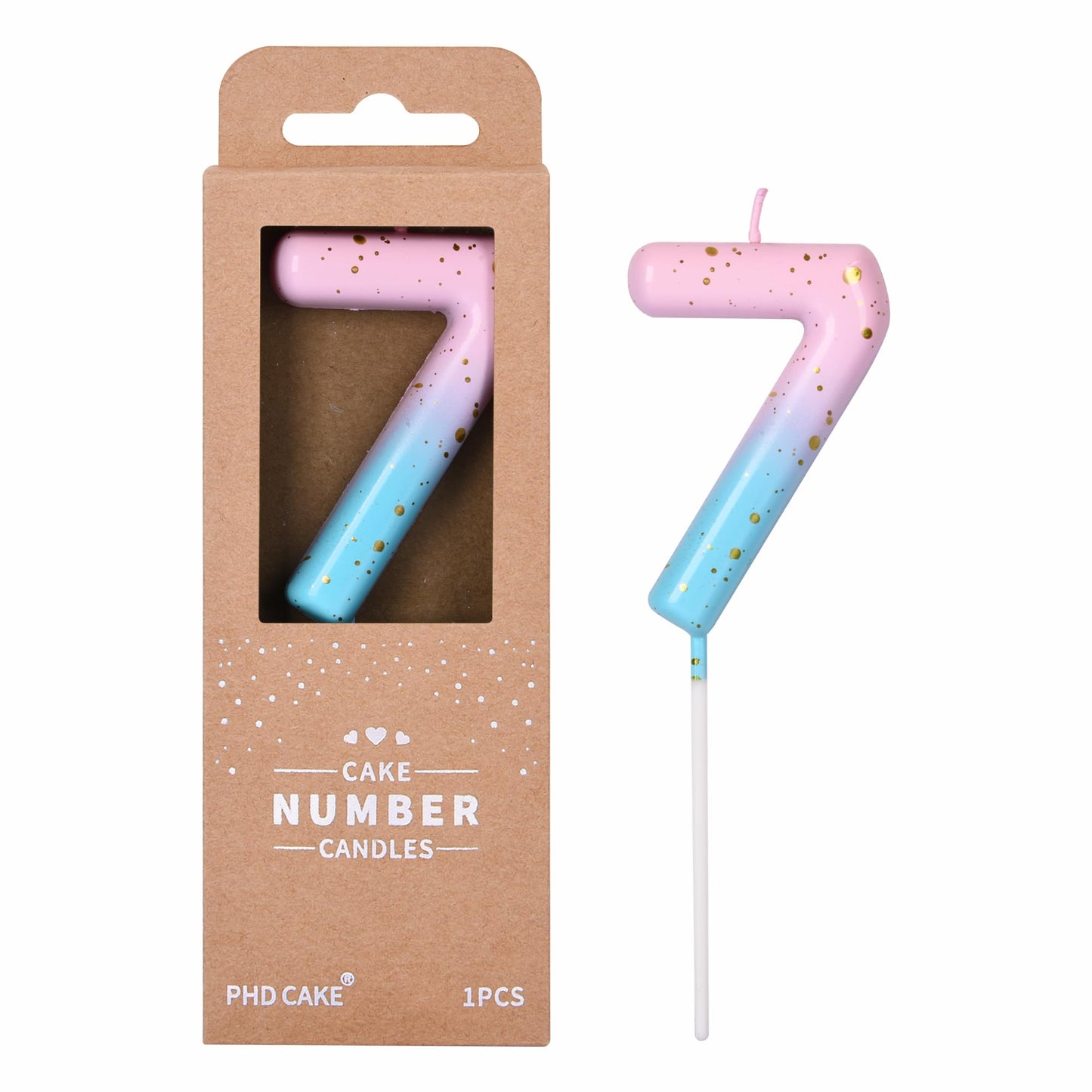 PHD CAKE 2.76 Inch Classical Pink Blue Gold 7 Number Birthday Candles, Gold Number Candles, Cake Number Candles, Party Celebrati