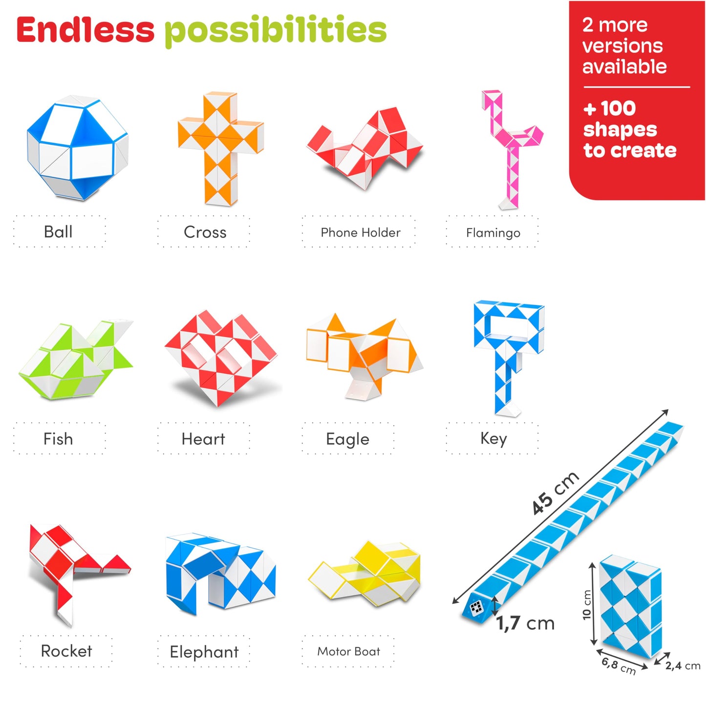 Cubidi® Magic Snake Cube | Fidget Snake Toy For Kids | Travel Toys For Kids Ages 4-8 | Great Gift For Boys And Girls Birthday, Christmas, Stocking Stuffers - 24 Blocks | 0.9 Inch X 0.7 Inch | Blue