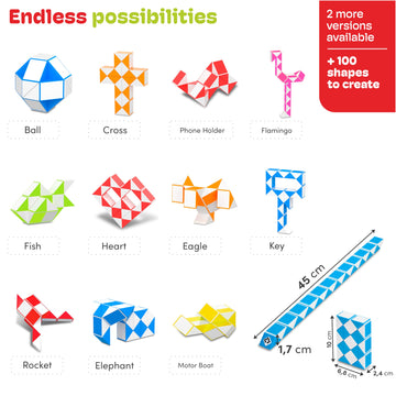 Cubidi® Magic Snake Cube | Fidget Snake Toy For Kids | Travel Toys For Kids Ages 4-8 | Great Gift For Boys And Girls Birthday, Christmas, Stocking Stuffers - 24 Blocks | 0.9 Inch X 0.7 Inch | Blue