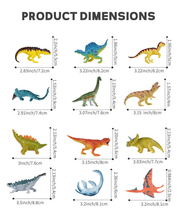 Recur Dinosaur Figure Toys Mini Dino Figurines For Kids Jurrassic Dinosaurs, 100% Hand-Painted, Cake Topper Small Tabletop Figure - 12 Pcs