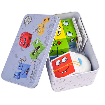 Alalatois Large Wooden Face Expression Puzzle Building Cubes Manipulatives Face Changing Magic Cube Puzzles Matching Game With B