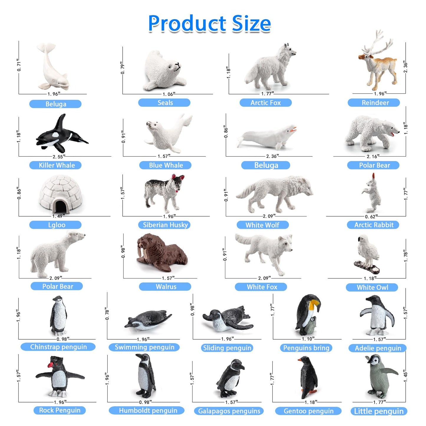 Scahow 26Pcs Arctic Animal Figures - Polar Animal Toys Figurines With Penguins Arctic Fox Wolf Polar Bear Reindeer - Miniature T