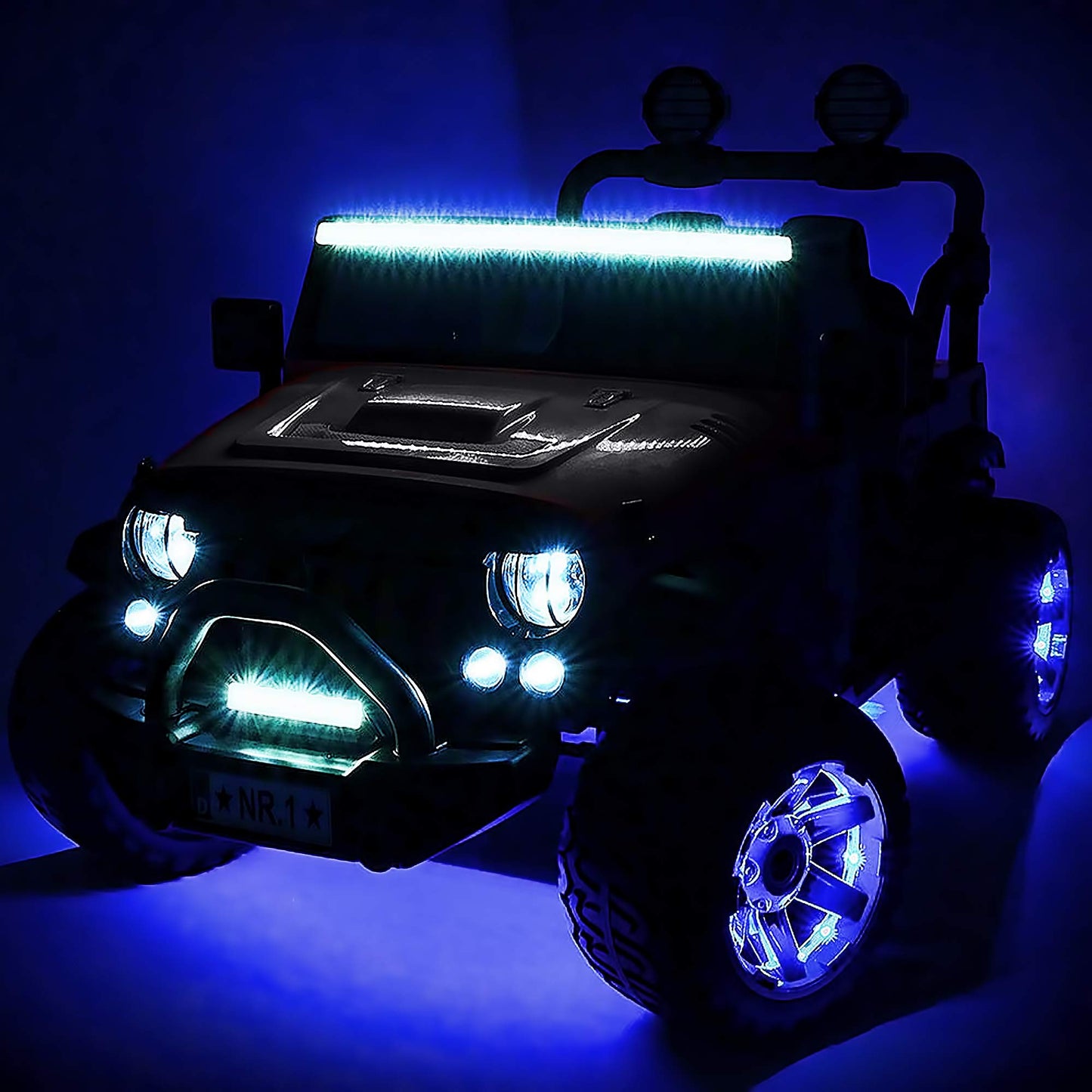 Two (2) Seater Ride On Kids Car Truck W/Remote | Large 12V Battery Licensed Kid Car To Drive 3 Speeds, Leather Seat, Mp3 Music By Bluetooth, Fm Radio, Rubber Tires (Army Green, Two Seater)