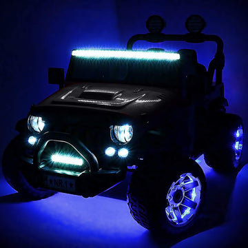 Two (2) Seater Ride On Kids Car Truck W/Remote | Large 12V Battery Licensed Kid Car To Drive 3 Speeds, Leather Seat, Mp3 Music By Bluetooth, Fm Radio, Rubber Tires (Army Green, Two Seater)