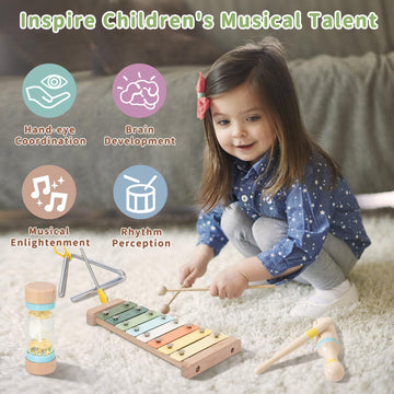 Toddler Musical Instruments Set - Wooden Musical Toys For Toddlers 1-3 Years Old, Percussion Montessori Toys For 1 2 3 Year Old,