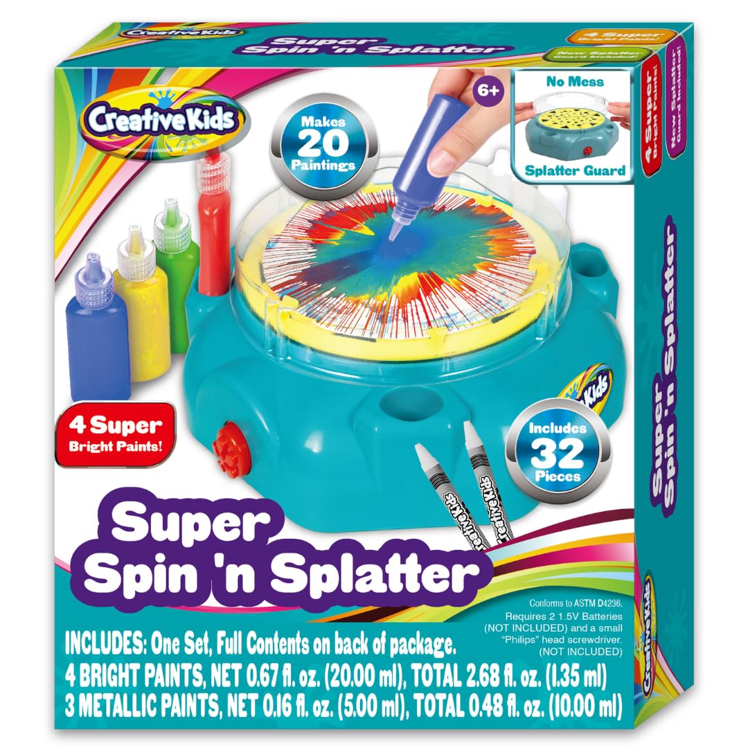 Creative Kids Super Spin n Splatter Art Machine Artas and Crafts for Boys and Girls Ages - Painting Spinner Toys for Kids - Gif