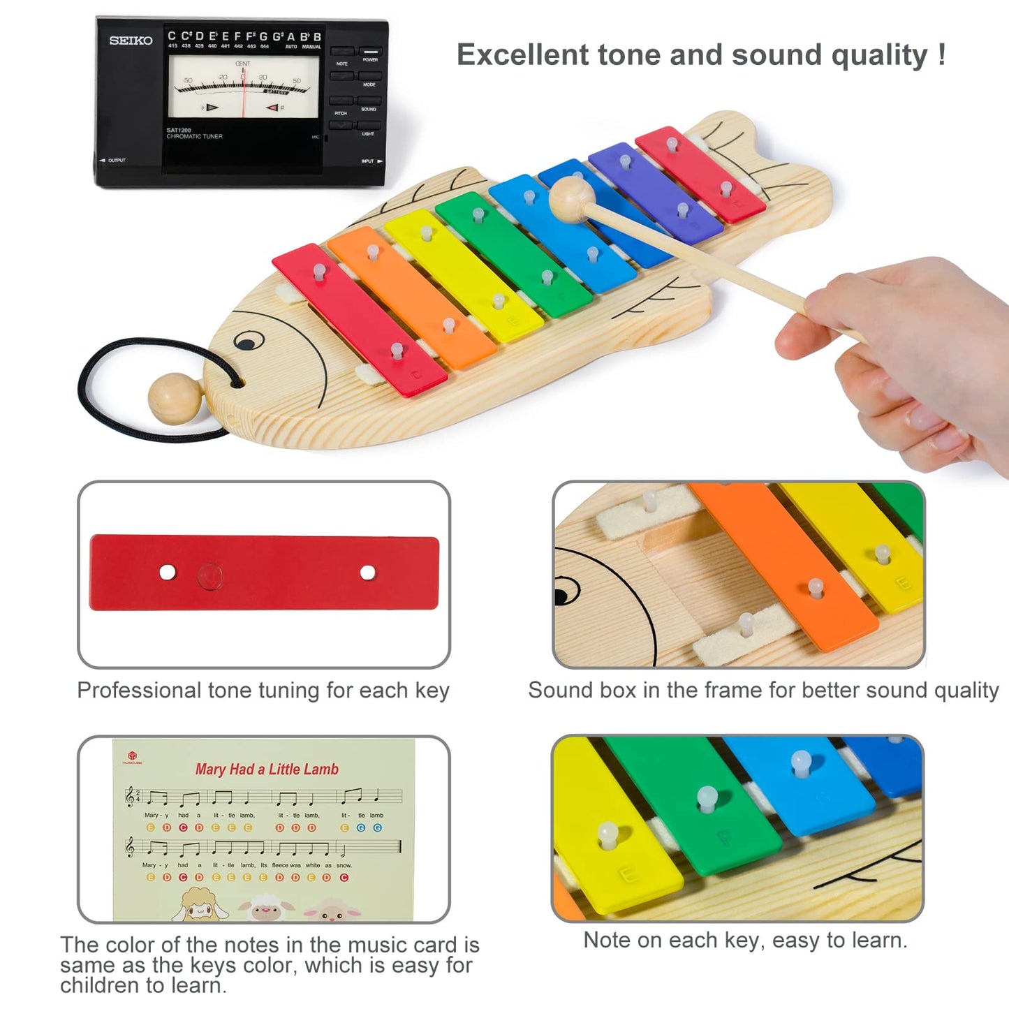 Musicube Xylophone For Baby Toddler Fish Shape Wooden Xylophone With 2 Mallets Educational & Preschool Learning Percussion Instr