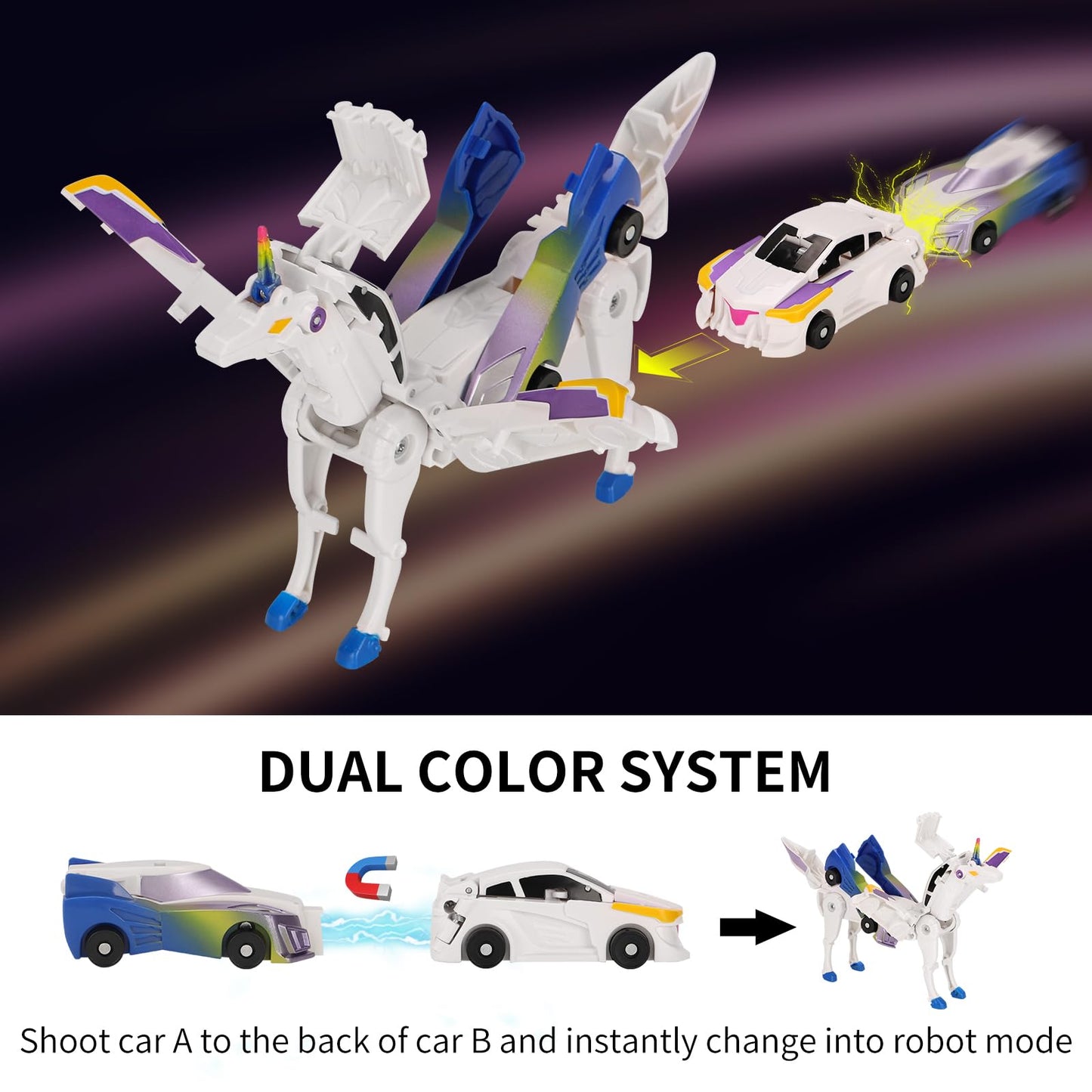 Car Toy Transformable Unicorn, Sports Car Collision Magic Unicorn, Children'S Transformable Car Robot Suitable For Boys And Girl