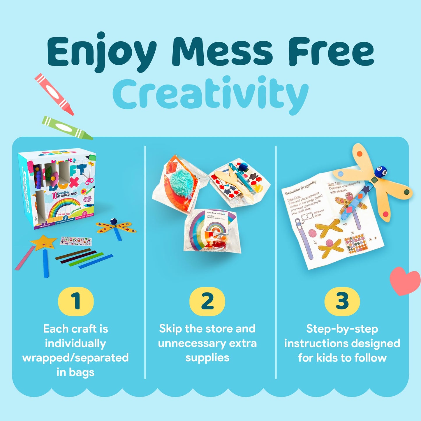 Mumaloo Craft Box For Kids - 10 Creative Arts And Crafts For Kids Ages 4-8, Fun, No Mess Educational Preschool & Homeschool Art