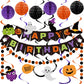 meowtastic Halloween Birthday Decorations - Happy Birthday Banner with Honeycomb Ball, Halloween Hanging Swirl Streamer, Circle 