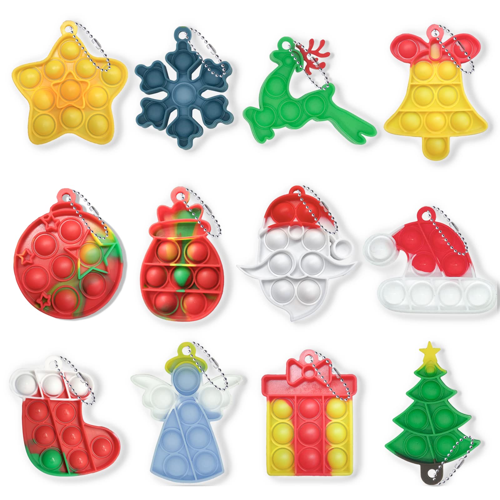 Christmas Mini Push Pop Bubble Fidget Toy, Keychain Bubble Pop Desk Toy, Fidget Keychain Relieve Anxiety Stress Pop Fidget Toy (12Pcs)