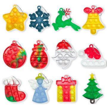 Christmas Mini Push Pop Bubble Fidget Toy, Keychain Bubble Pop Desk Toy, Fidget Keychain Relieve Anxiety Stress Pop Fidget Toy (12Pcs)