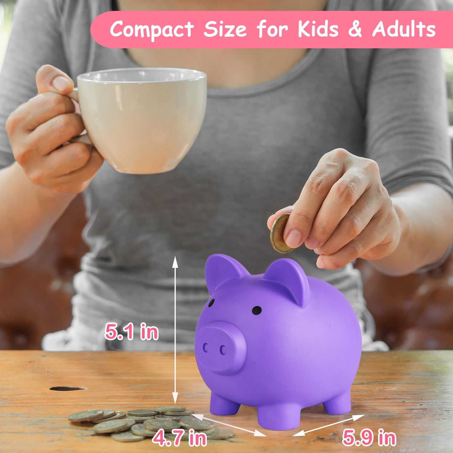 Pjdrllc Piggy Bank, Unbreakable Plastic Money Bank, Coin Bank For Girls And Boys, Medium Size Piggy Banks, Practical Gifts For Birthday, Easter, Christmas (Purple)