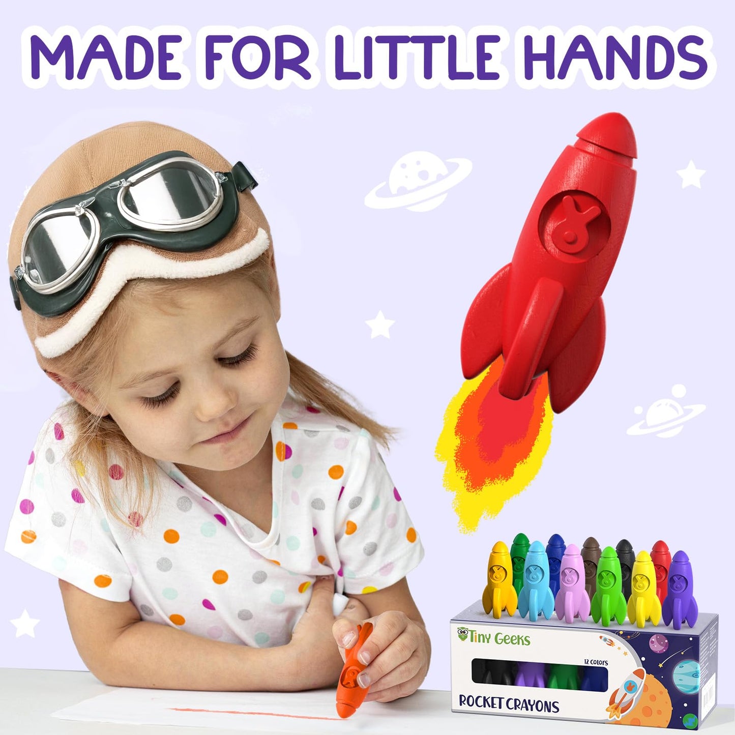 12 Rocket Crayons - Non Toxic, Washable - For Toddlers, Kids Ages 4-8 - Easy To Hold, Babys Crayons For Toddlers 3-10 Years