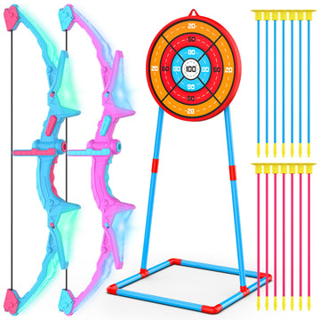 2 Pack Bow And Arrow Set For Kids, Light Up Archery Set With 14 Suction Cup Arrows, Outdoor Toys For Kids Ages 6-8 8-12, Birthday Gifts Ideas Toys For 4 5 6 7 8 9 10 Year Old Girls Boys
