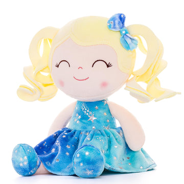 Gloveleya Doll Baby Dolls Soft Doll Baby Girl Gifts Curly Hair Hot Stamping Blue Star Dress Spring Girl 12Inches