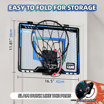 Folimix Mini Basketball Hoop Indoor For Kids, Basketball Hoop Over The Door With Led Lighting, Electronic Scoreboard & 3 Balls,