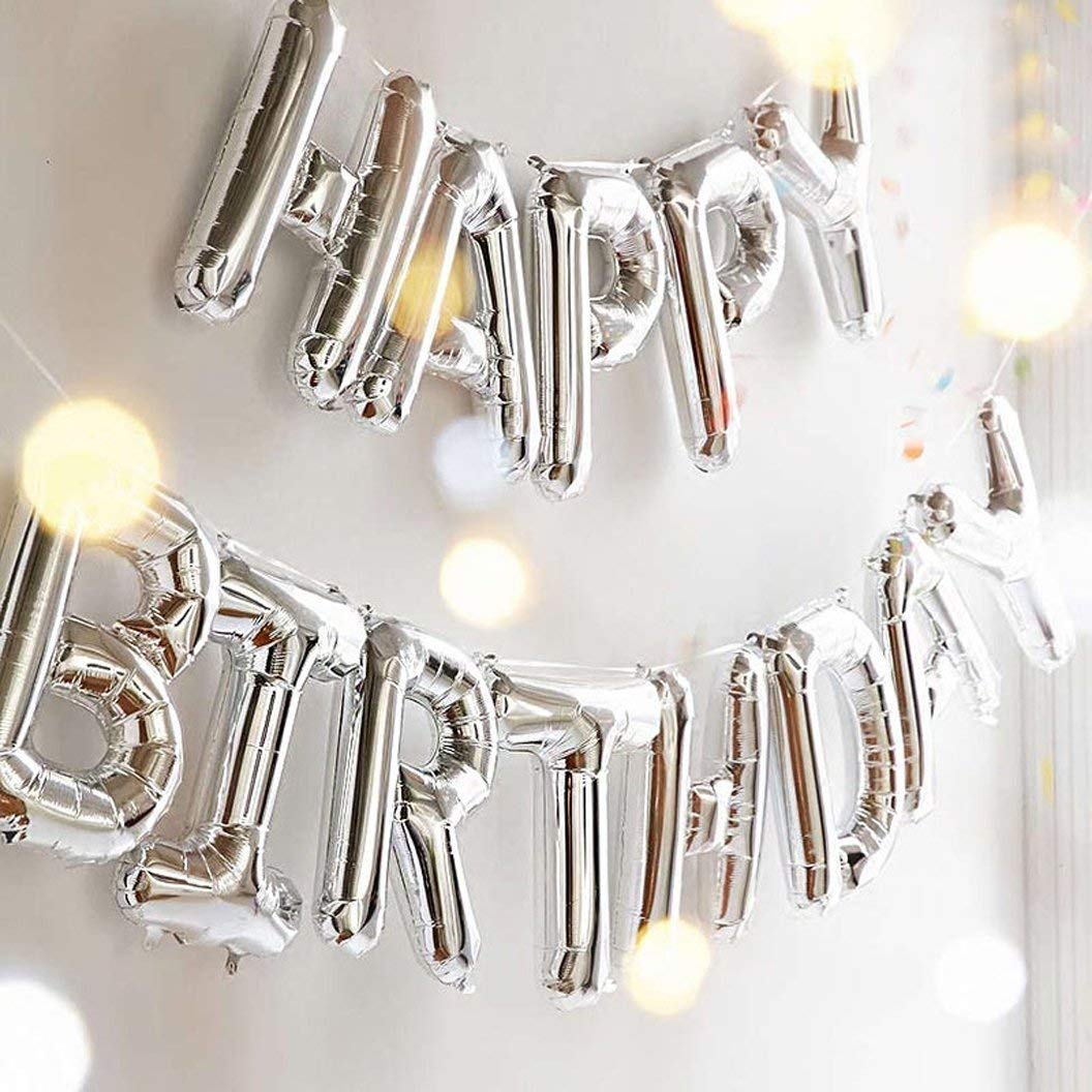 ShopNGift Happy Birthday Letters Foil Toy Balloons, Silver (Pack of 13 Letters)